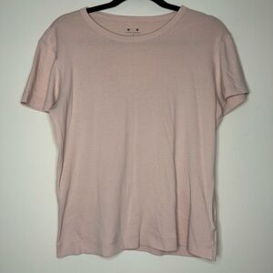 THREE DOTS Made in USA Micro Ribbed Basic Essential Baby Pink Short Sleeve Tee